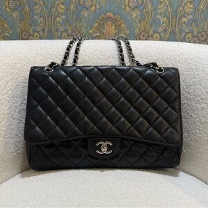 Chanel Classic Flap Maxi Black with silver hardware Quilted Shoulder Bag